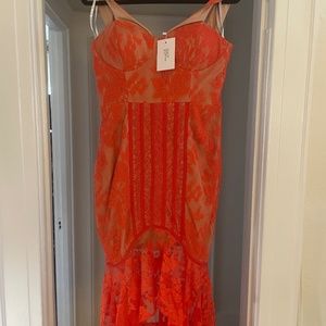 Strapless Orange Lace Mermaid Bridal Gown